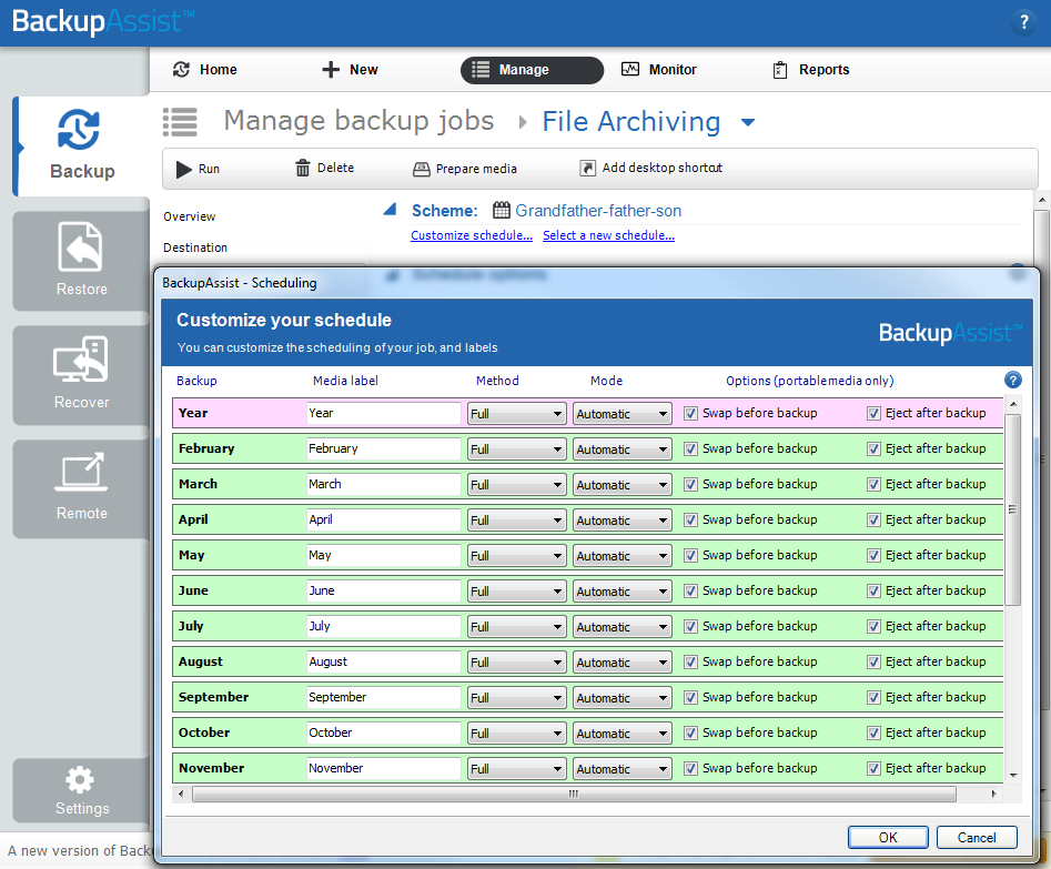 File Archiving schedule