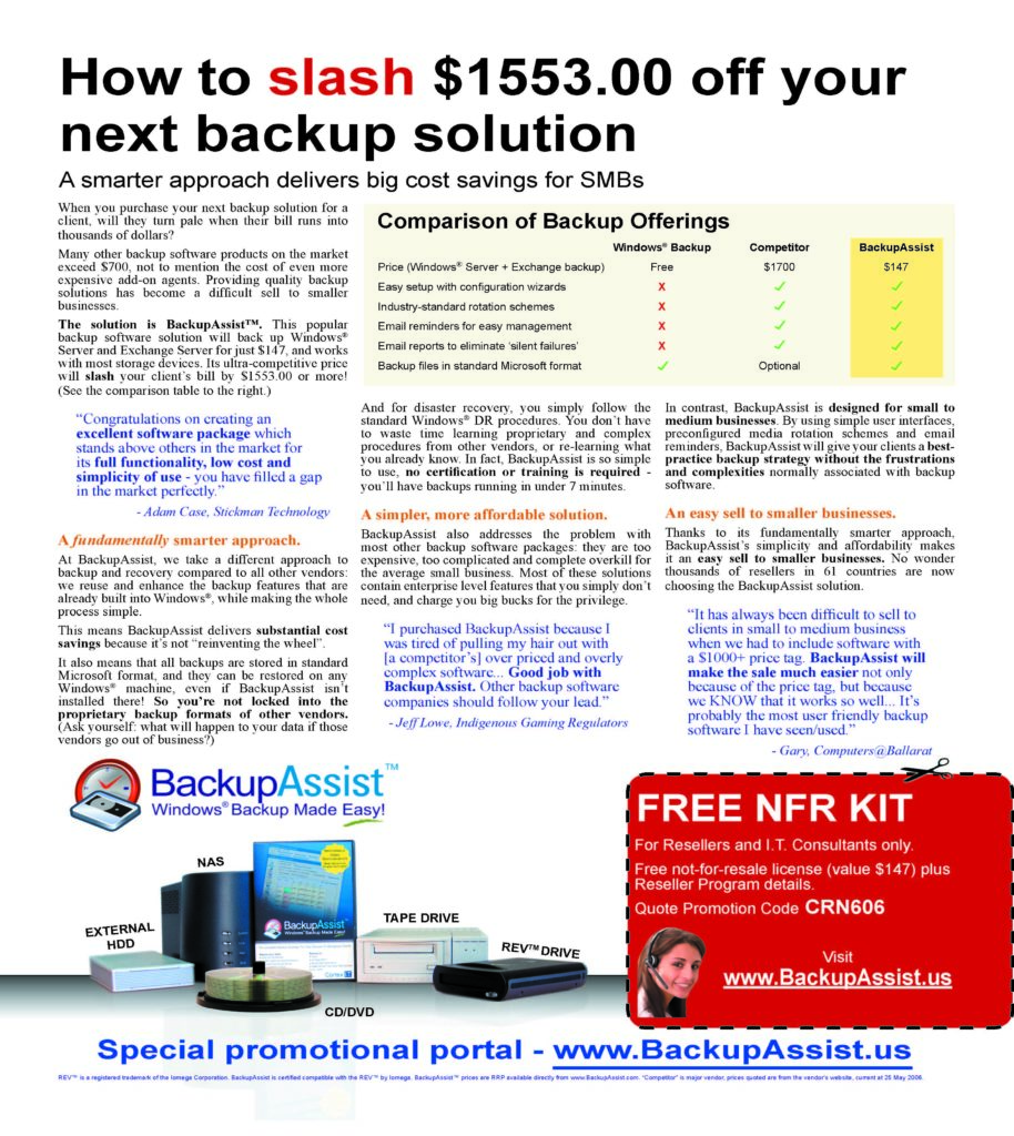 Vintage BackupAssist Print Ad