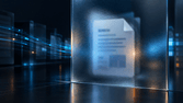 Digital document visible behind frosted glass, representing restricted data access and vendor dependency